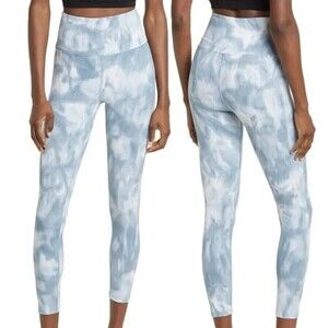 Carbon38 Ribbed 7/8 High Waist Tie Dye Cloud Leggings Blue Yoga Pants Women's S